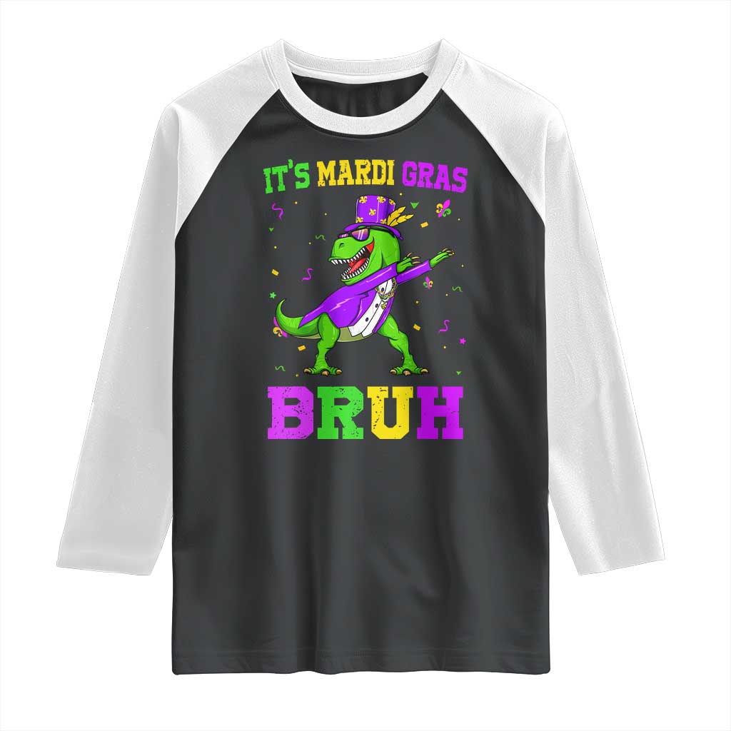 Bruh Mardi Gras Raglan Shirt Dinosaur Meme New Orleans Party Custume Beads TS10 Black White Print Your Wear