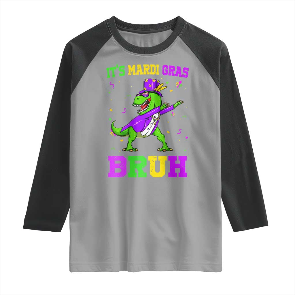Bruh Mardi Gras Raglan Shirt Dinosaur Meme New Orleans Party Custume Beads TS10 Sport Gray Black Print Your Wear