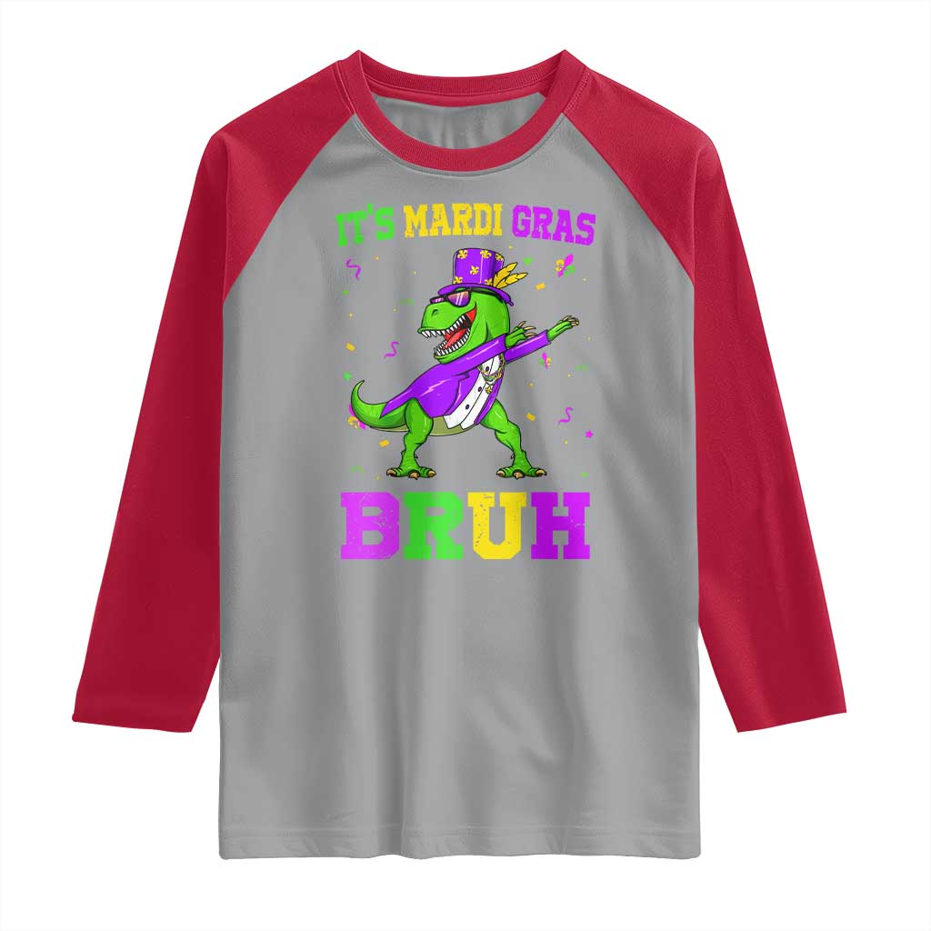Bruh Mardi Gras Raglan Shirt Dinosaur Meme New Orleans Party Custume Beads TS10 Sport Gray Red Print Your Wear