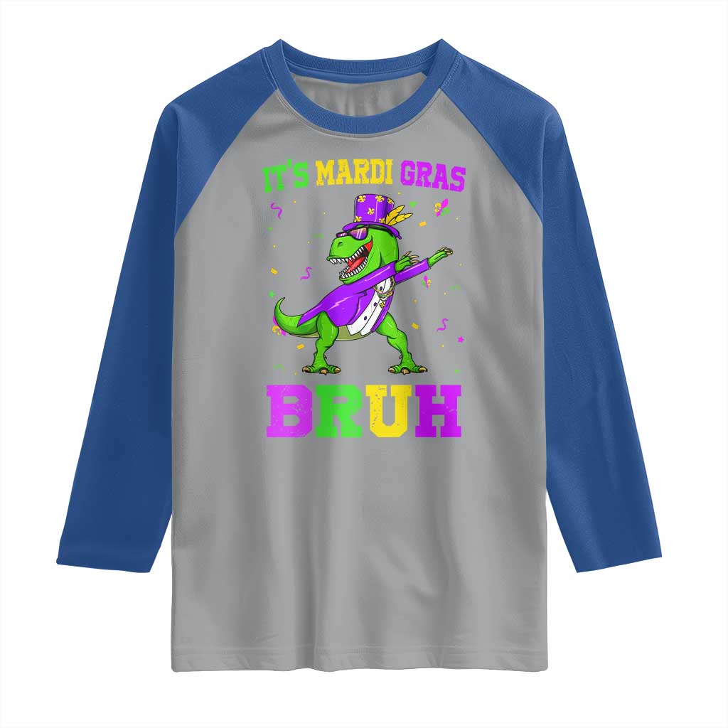 Bruh Mardi Gras Raglan Shirt Dinosaur Meme New Orleans Party Custume Beads TS10 Sport Gray Royal Print Your Wear