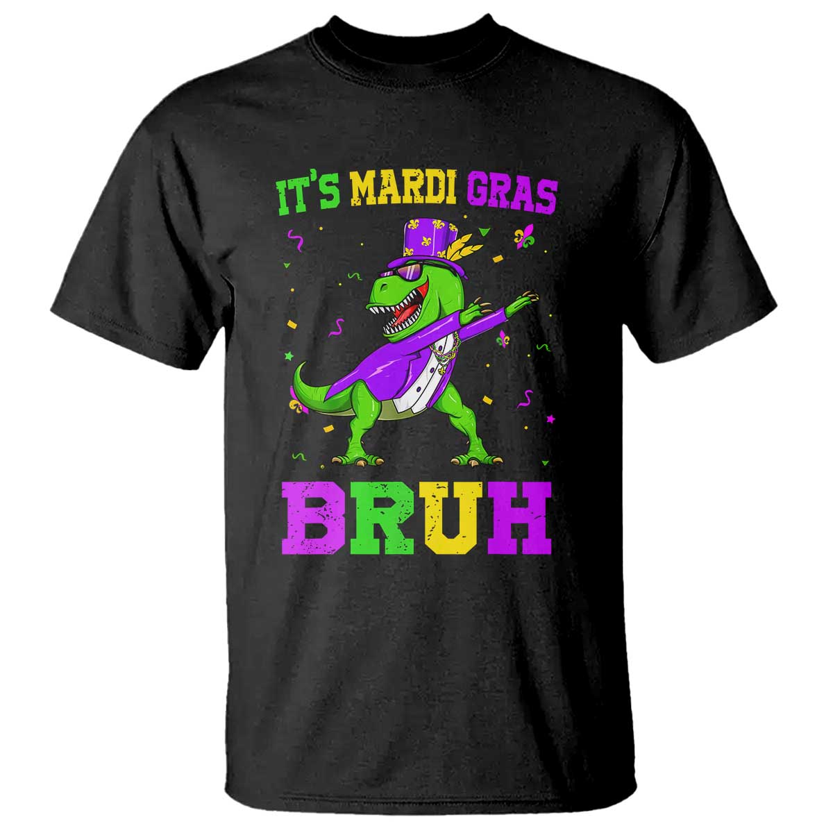 Bruh Mardi Gras T Shirt Dinosaur Meme New Orleans Party Custume Beads TS10 Black Print Your Wear