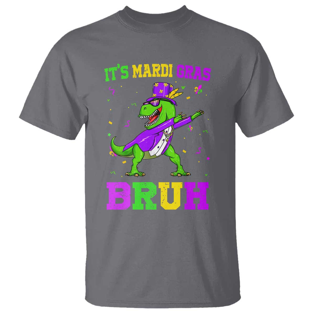Bruh Mardi Gras T Shirt Dinosaur Meme New Orleans Party Custume Beads TS10 Charcoal Print Your Wear