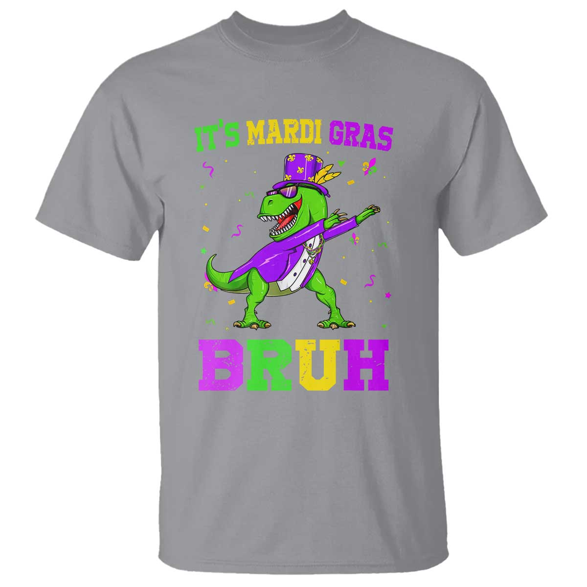 Bruh Mardi Gras T Shirt Dinosaur Meme New Orleans Party Custume Beads TS10 Sport Gray Print Your Wear