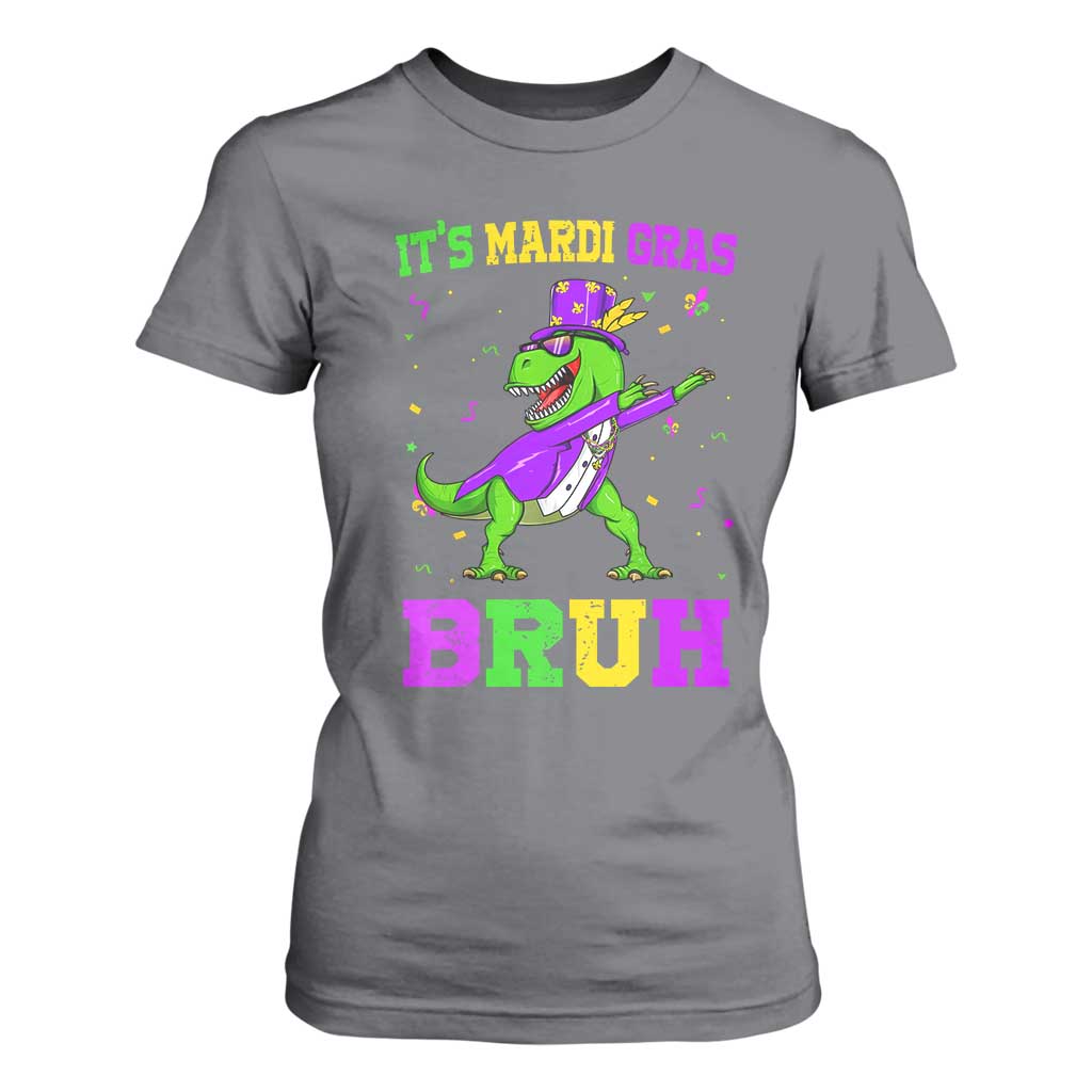 Bruh Mardi Gras T Shirt For Women Dinosaur Meme New Orleans Party Custume Beads TS10 Charcoal Print Your Wear