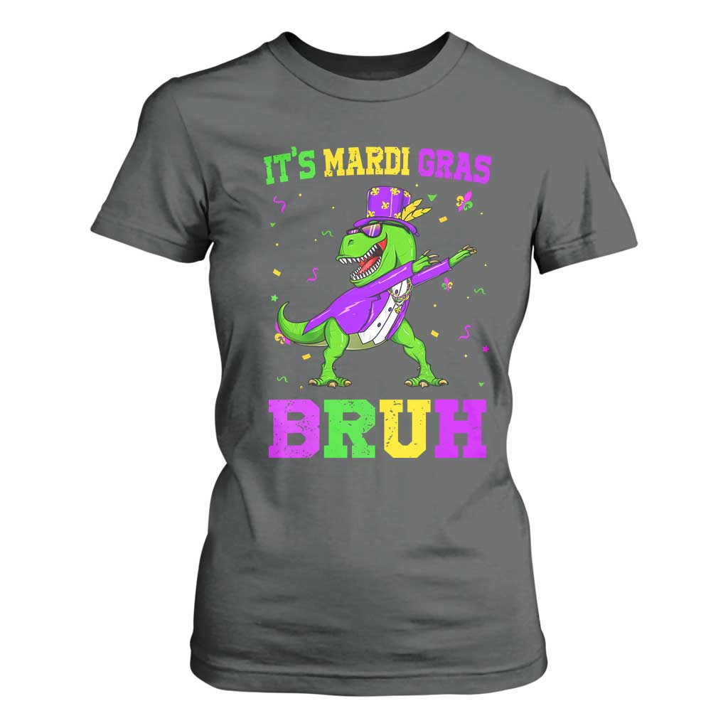 Bruh Mardi Gras T Shirt For Women Dinosaur Meme New Orleans Party Custume Beads TS10 Dark Heather Print Your Wear