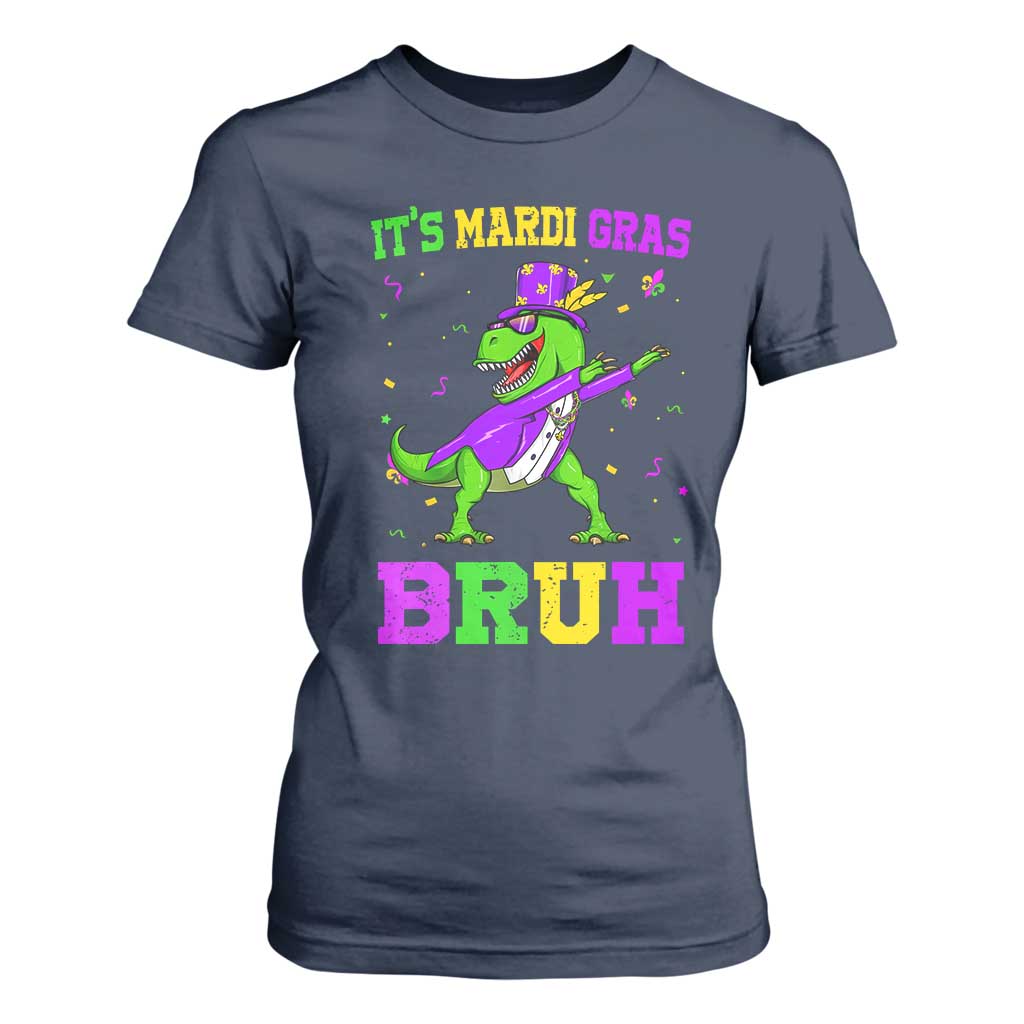 Bruh Mardi Gras T Shirt For Women Dinosaur Meme New Orleans Party Custume Beads TS10 Navy Print Your Wear