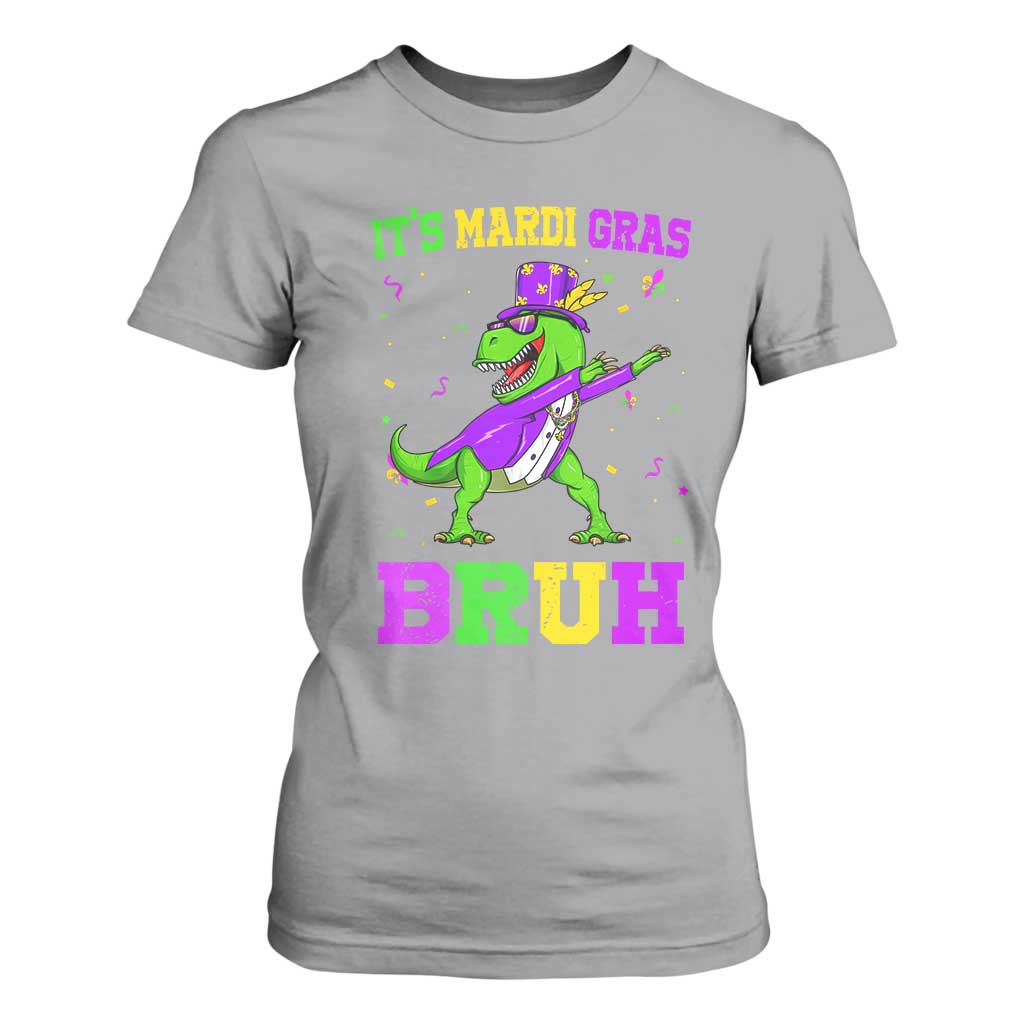 Bruh Mardi Gras T Shirt For Women Dinosaur Meme New Orleans Party Custume Beads TS10 Sport Gray Print Your Wear