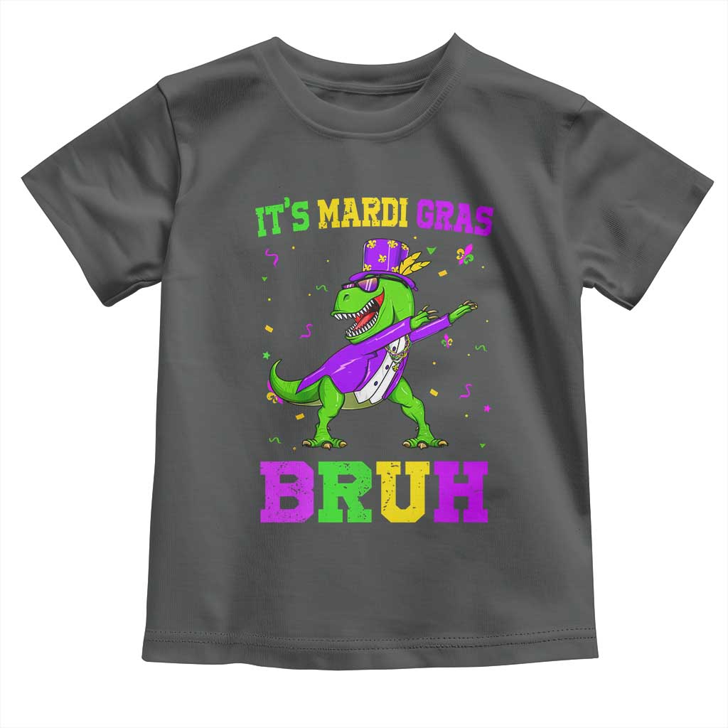 Bruh Mardi Gras Toddler T Shirt Dinosaur Meme New Orleans Party Custume Beads TS10 Dark Heather Print Your Wear