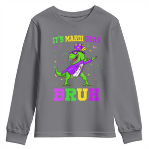 Bruh Mardi Gras Youth Sweatshirt Dinosaur Meme New Orleans Party Custume Beads TS10 Charcoal Print Your Wear