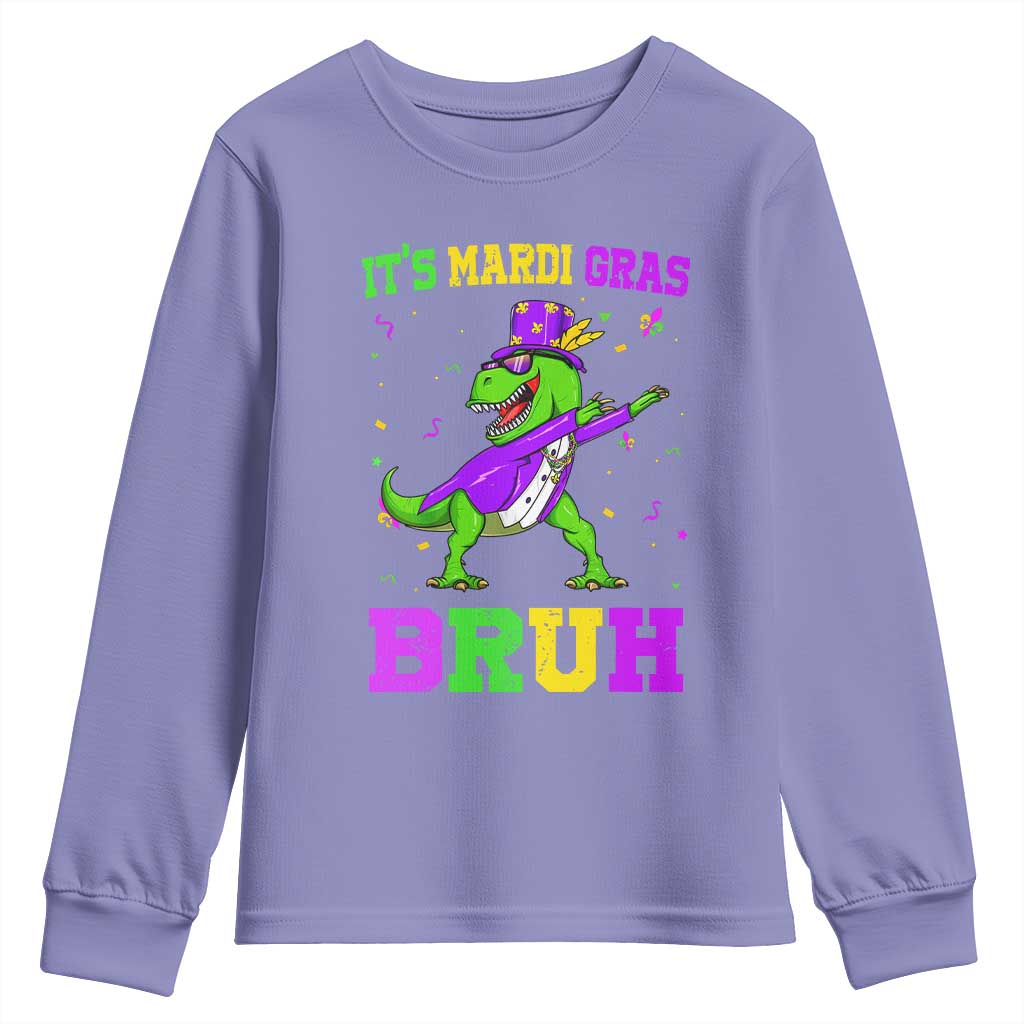Bruh Mardi Gras Youth Sweatshirt Dinosaur Meme New Orleans Party Custume Beads TS10 Violet Print Your Wear