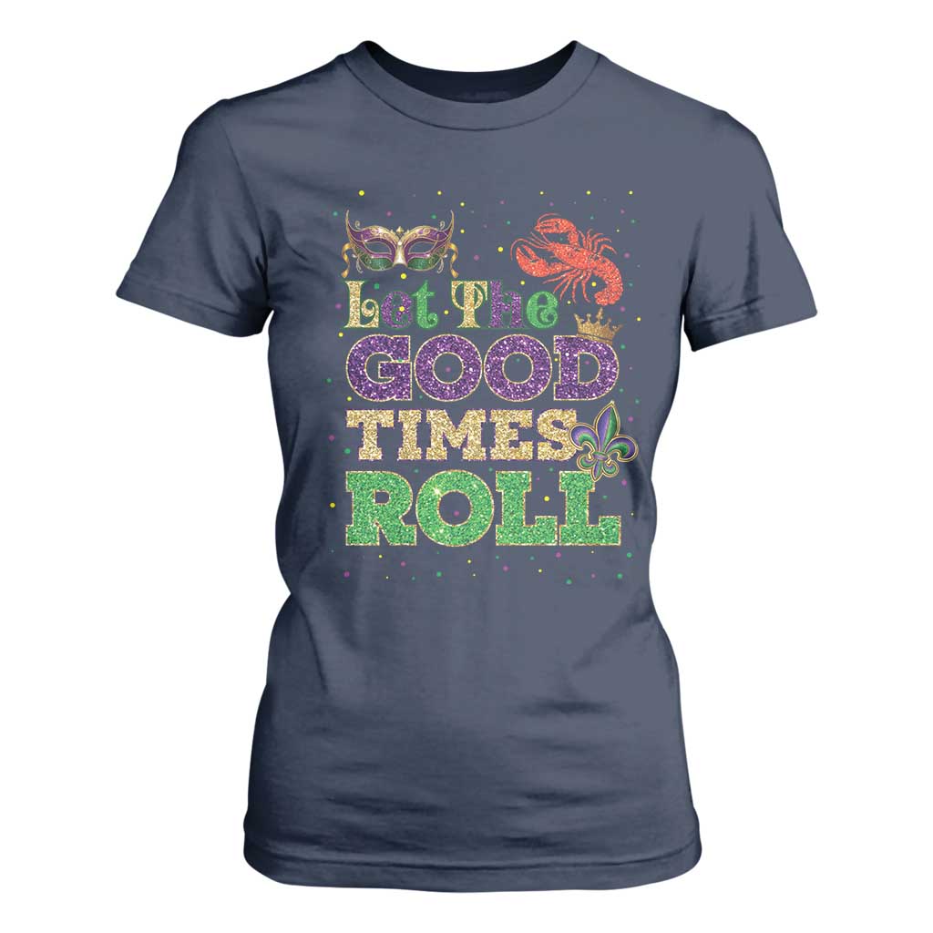 Mardi Gras T Shirt For Women Let The Good Times Roll Glitter Print TS10 Navy Print Your Wear