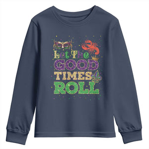 Mardi Gras Youth Sweatshirt Let The Good Times Roll Glitter Print TS10 Navy Print Your Wear