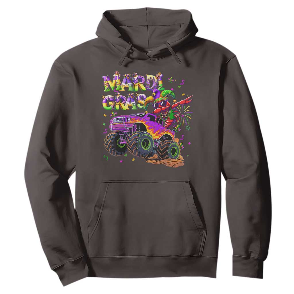 Mardi Gras Hoodie Dabbing Crawfish Monster Truck TS10 Dark Chocolate Print Your Wear
