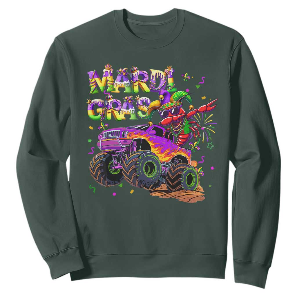 Mardi Gras Sweatshirt Dabbing Crawfish Monster Truck TS10 Dark Forest Green Print Your Wear