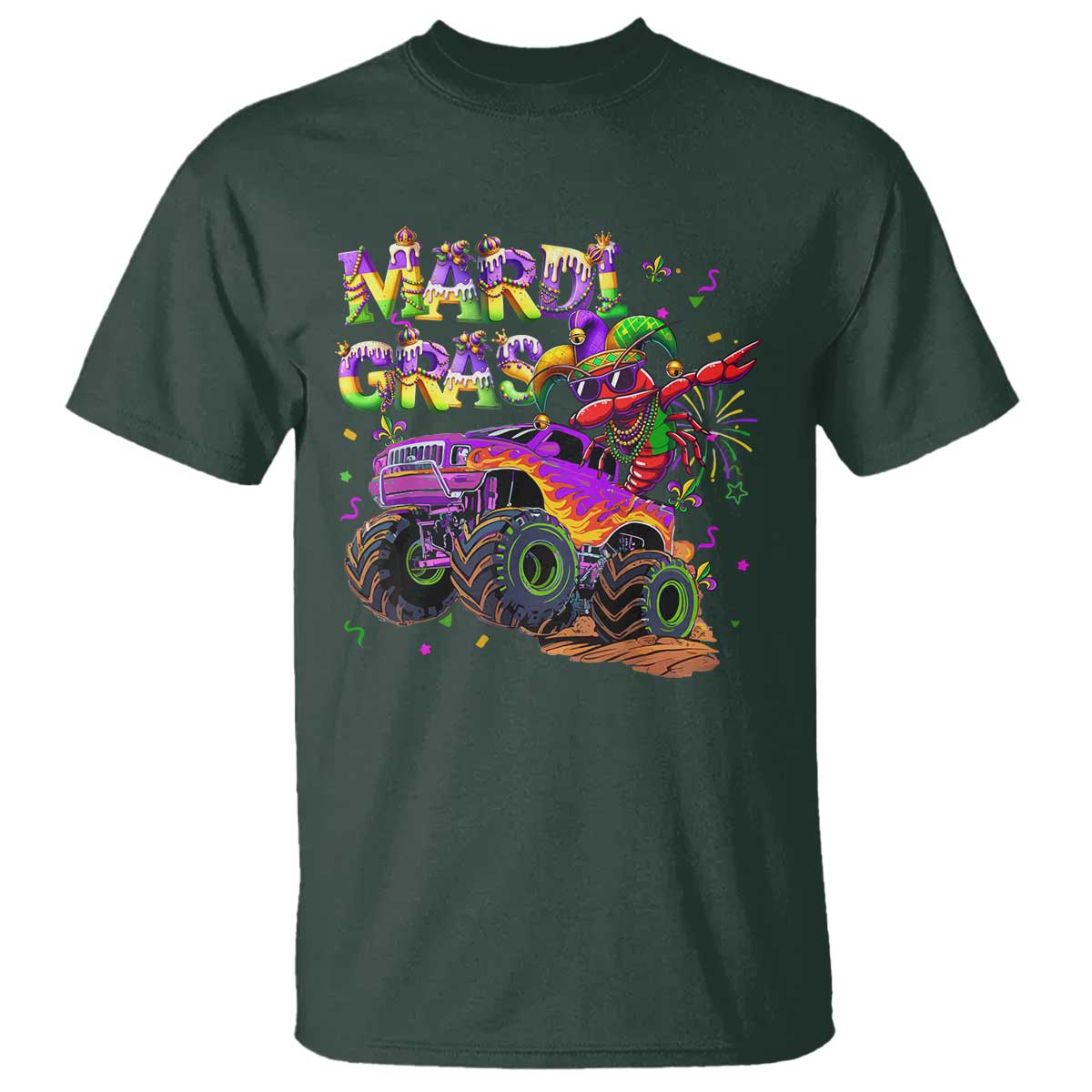 Mardi Gras T Shirt Dabbing Crawfish Monster Truck TS10 Dark Forest Green Print Your Wear