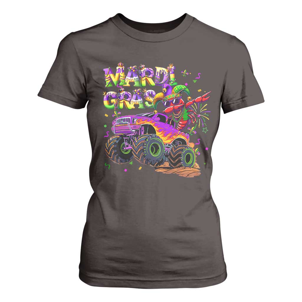 Mardi Gras T Shirt For Women Dabbing Crawfish Monster Truck TS10 Dark Chocolate Print Your Wear