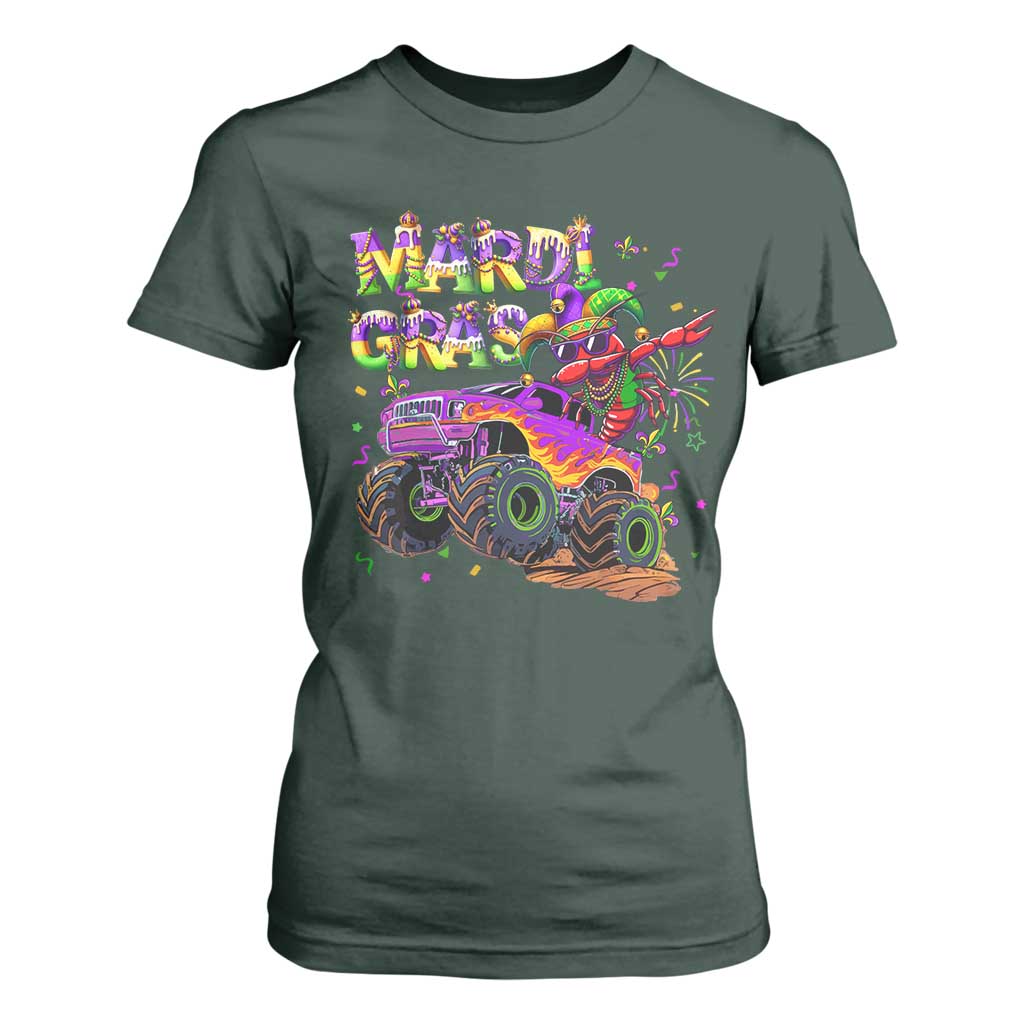 Mardi Gras T Shirt For Women Dabbing Crawfish Monster Truck TS10 Dark Forest Green Print Your Wear