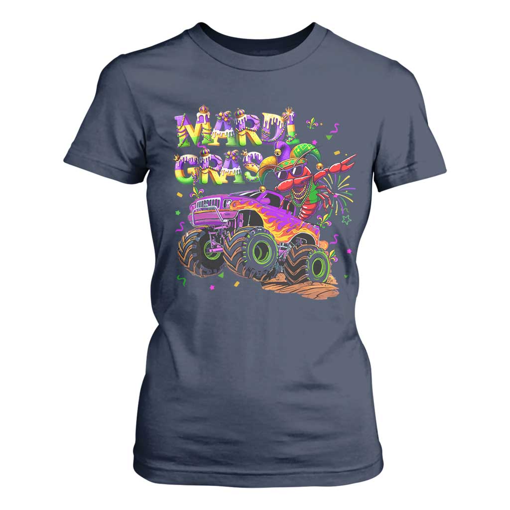 Mardi Gras T Shirt For Women Dabbing Crawfish Monster Truck TS10 Navy Print Your Wear