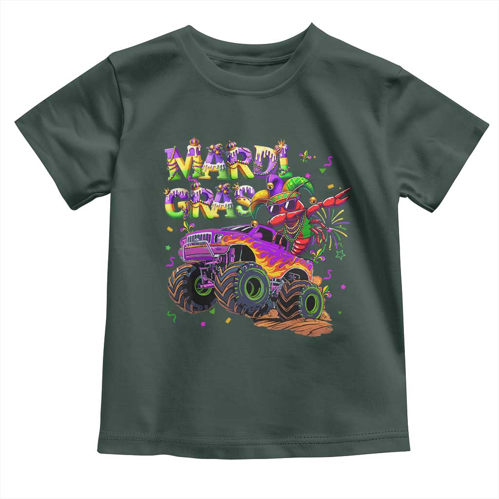 Mardi Gras Toddler T Shirt Dabbing Crawfish Monster Truck TS10 Dark Forest Green Print Your Wear