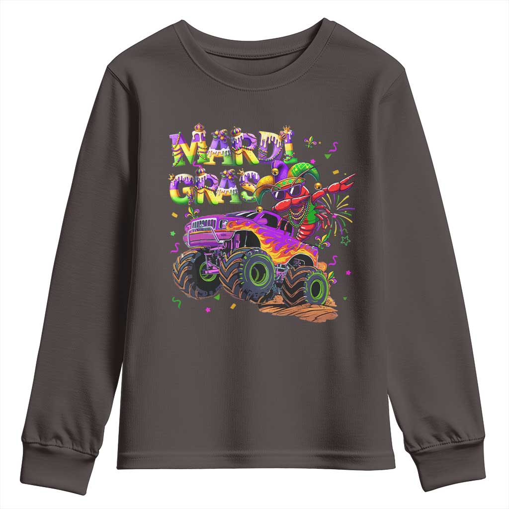 Mardi Gras Youth Sweatshirt Dabbing Crawfish Monster Truck TS10 Dark Chocolate Print Your Wear