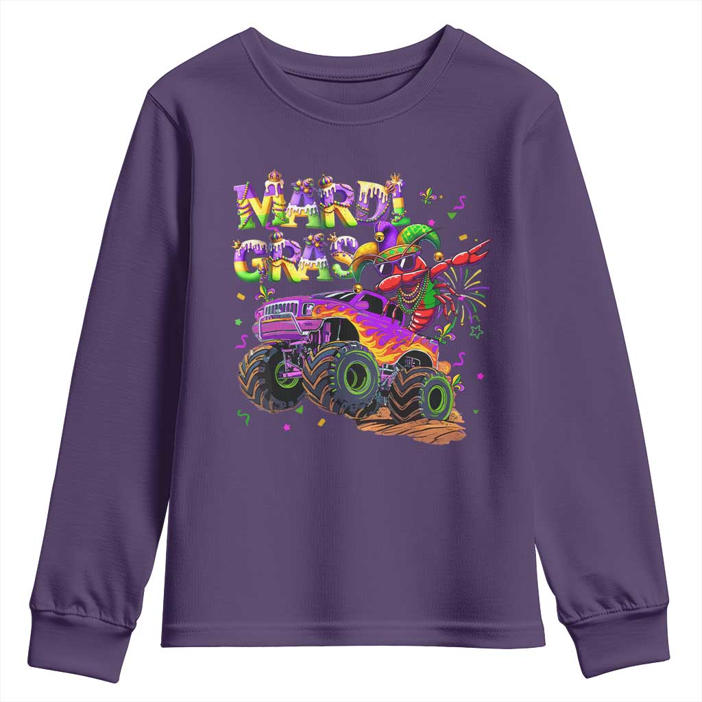 Mardi Gras Youth Sweatshirt Dabbing Crawfish Monster Truck TS10 Purple Print Your Wear