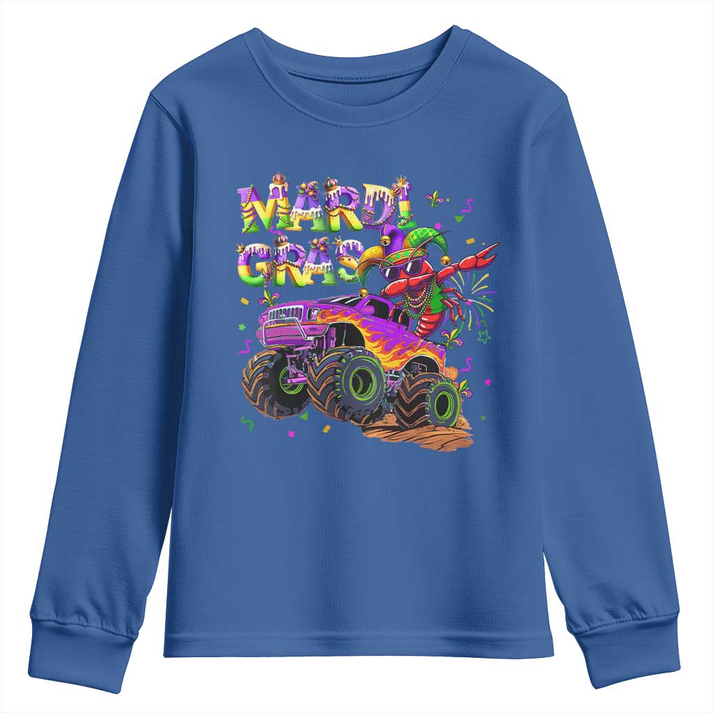 Mardi Gras Youth Sweatshirt Dabbing Crawfish Monster Truck TS10 Royal Blue Print Your Wear