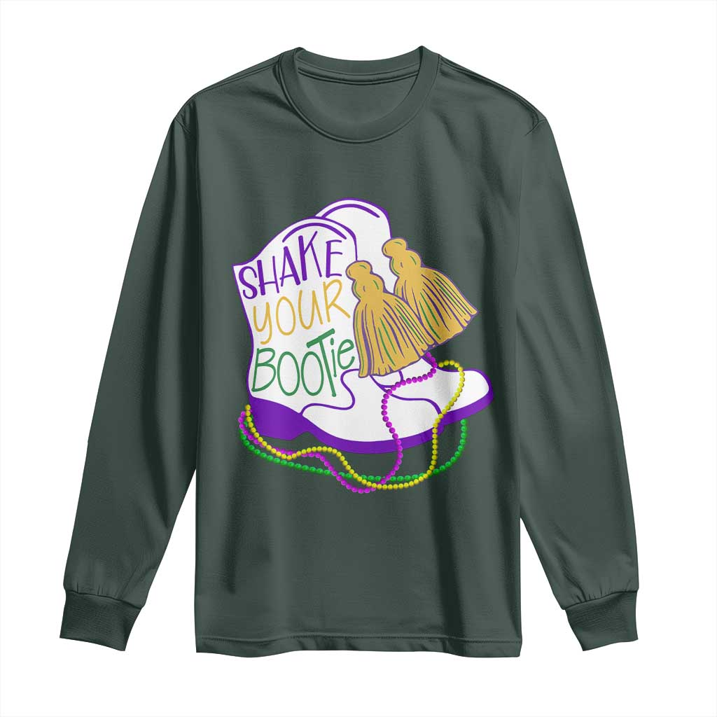 Mardi Gras Long Sleeve Shirt Shake Your Bootie Bead Boots TS10 Dark Forest Green Print Your Wear