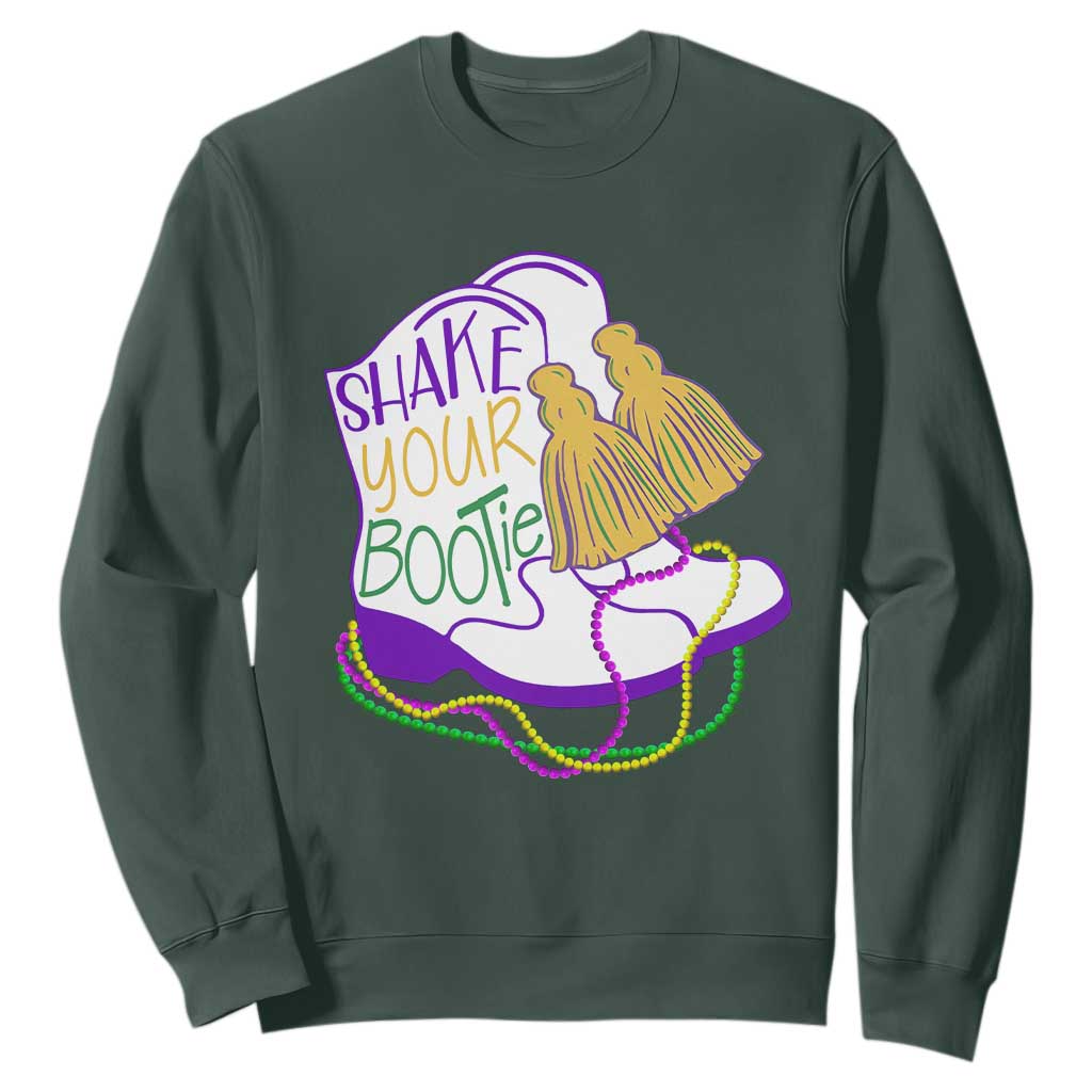 Mardi Gras Sweatshirt Shake Your Bootie Bead Boots TS10 Dark Forest Green Print Your Wear