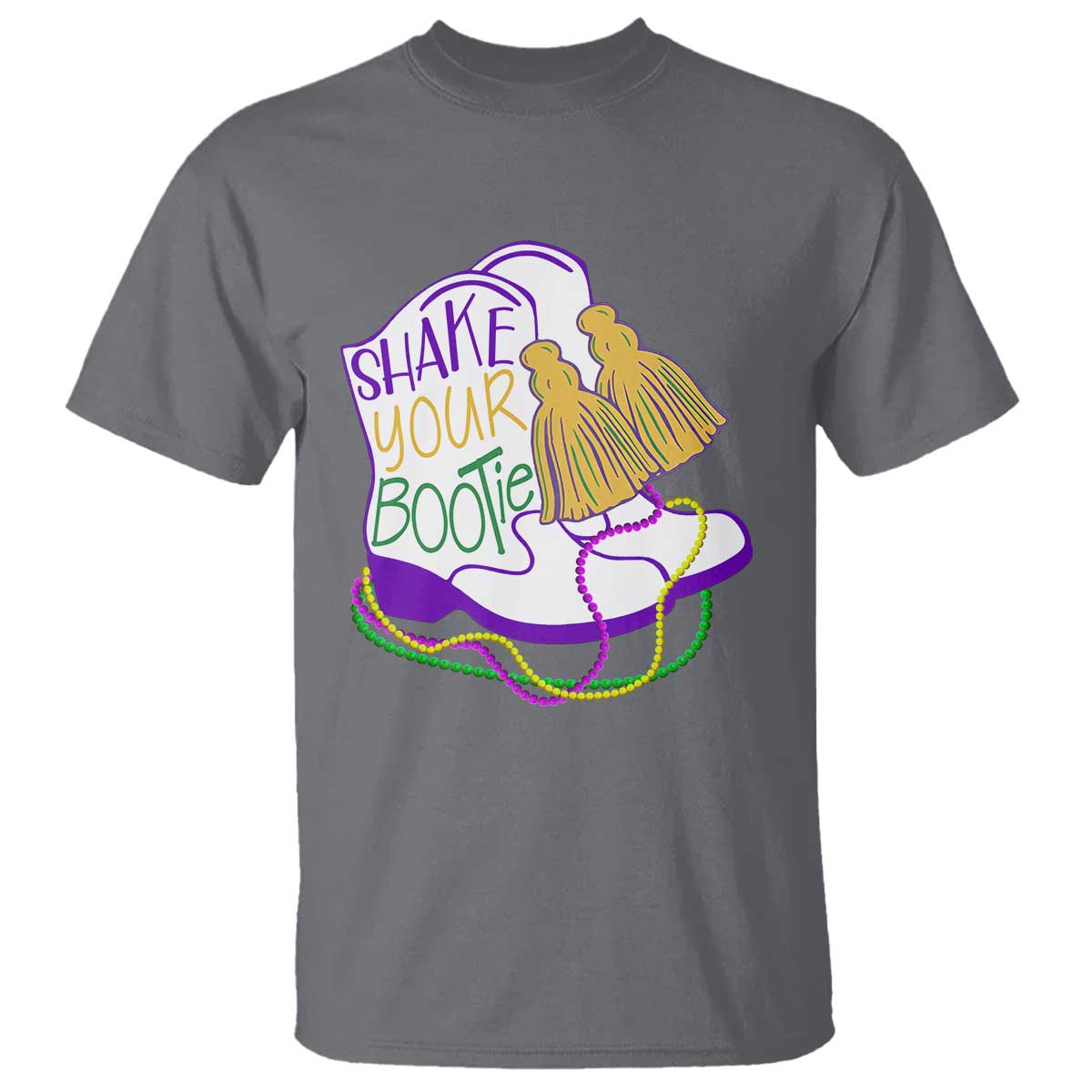 Mardi Gras T Shirt Shake Your Bootie Bead Boots TS10 Charcoal Print Your Wear