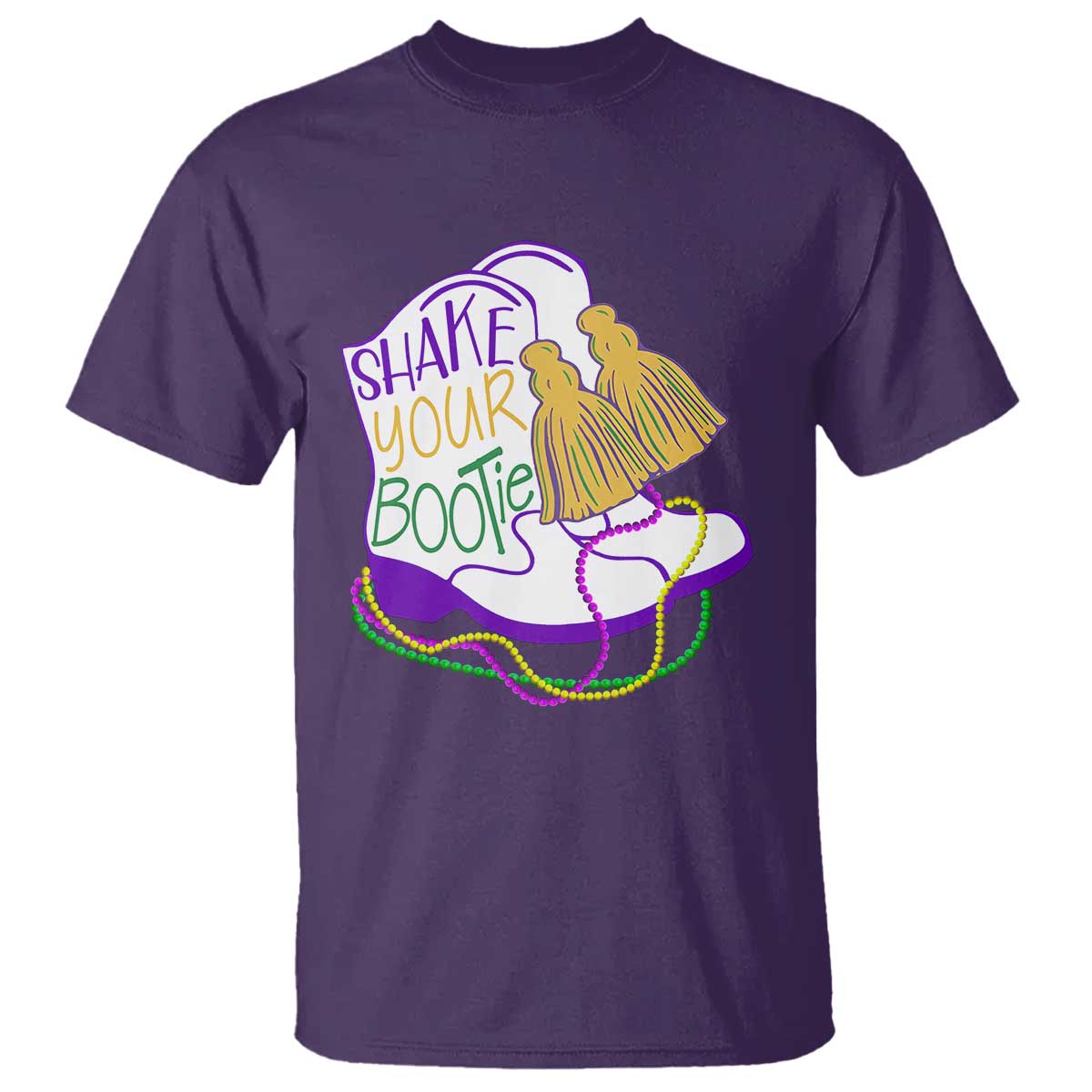Mardi Gras T Shirt Shake Your Bootie Bead Boots TS10 Purple Print Your Wear