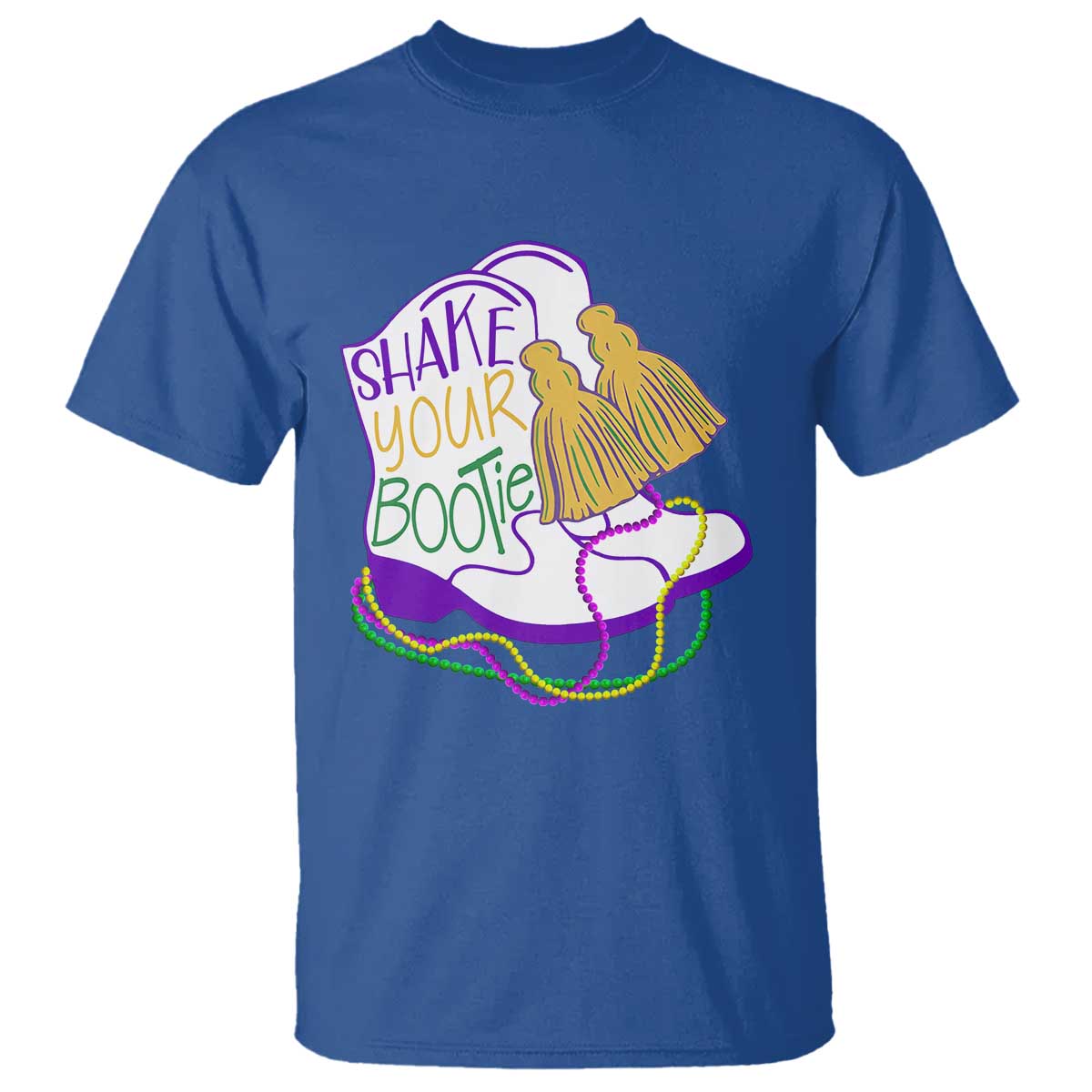Mardi Gras T Shirt Shake Your Bootie Bead Boots TS10 Royal Blue Print Your Wear