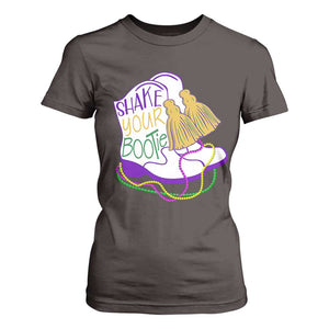 Mardi Gras T Shirt For Women Shake Your Bootie Bead Boots TS10 Dark Chocolate Print Your Wear