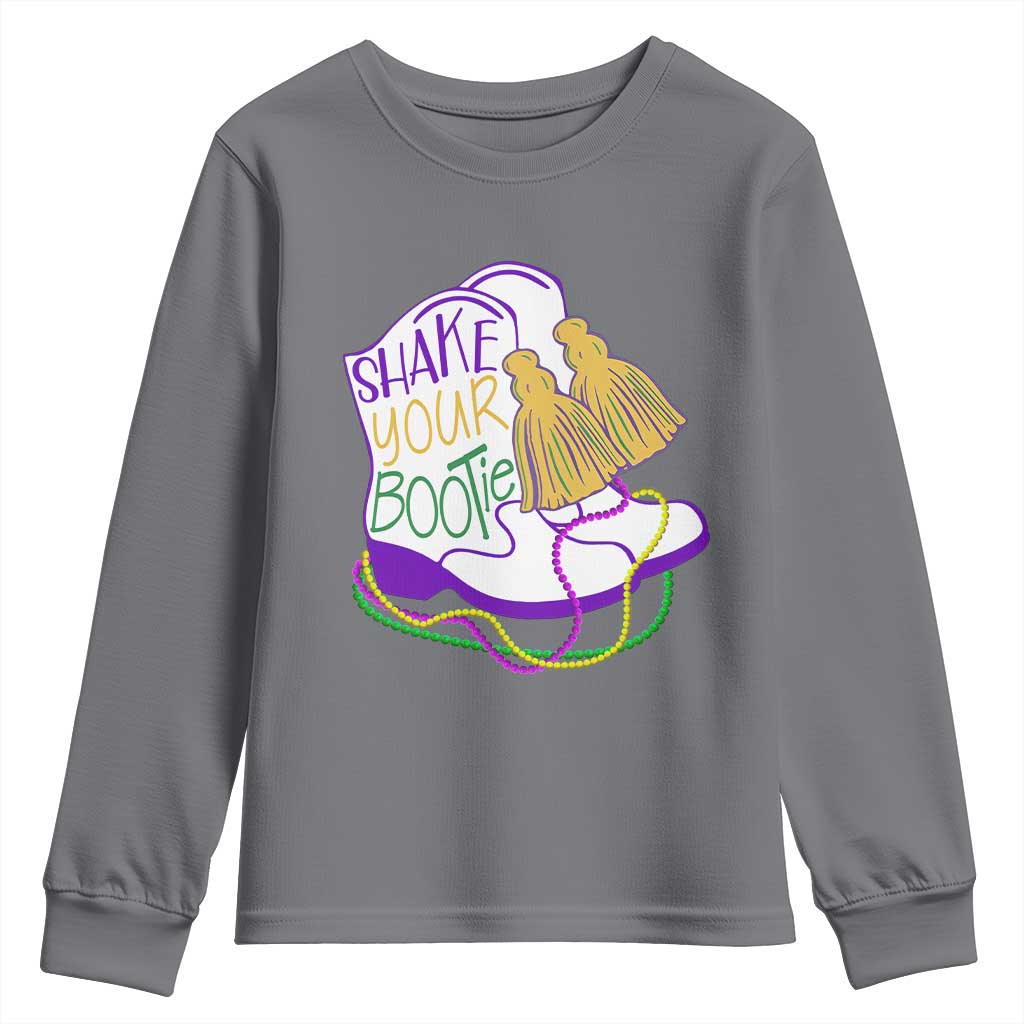 Mardi Gras Youth Sweatshirt Shake Your Bootie Bead Boots TS10 Charcoal Print Your Wear