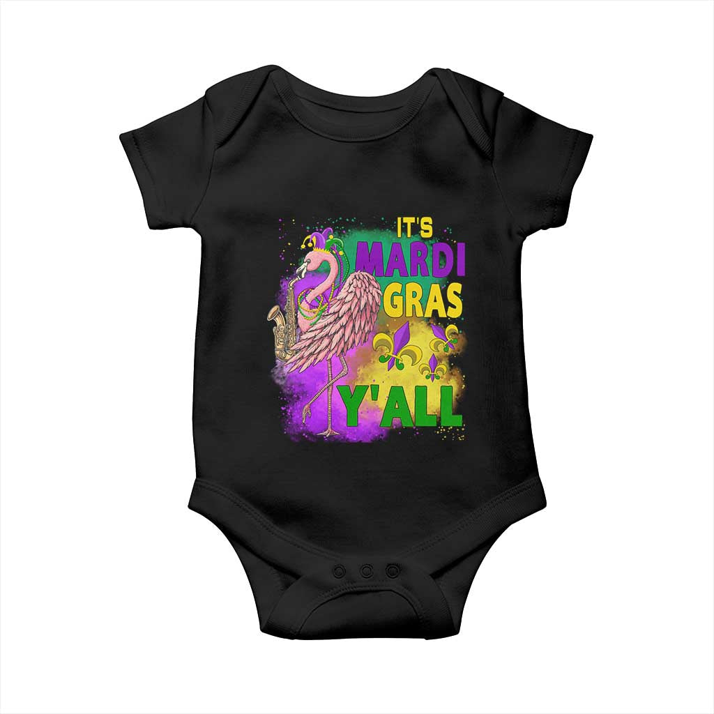 Its Mardi Gras Yall Baby Onesie Funny Carnival Flamingo TS10 Black Print Your Wear