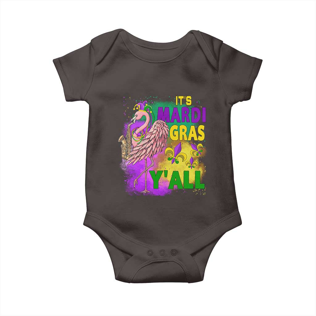 Its Mardi Gras Yall Baby Onesie Funny Carnival Flamingo TS10 Dark Chocolate Print Your Wear