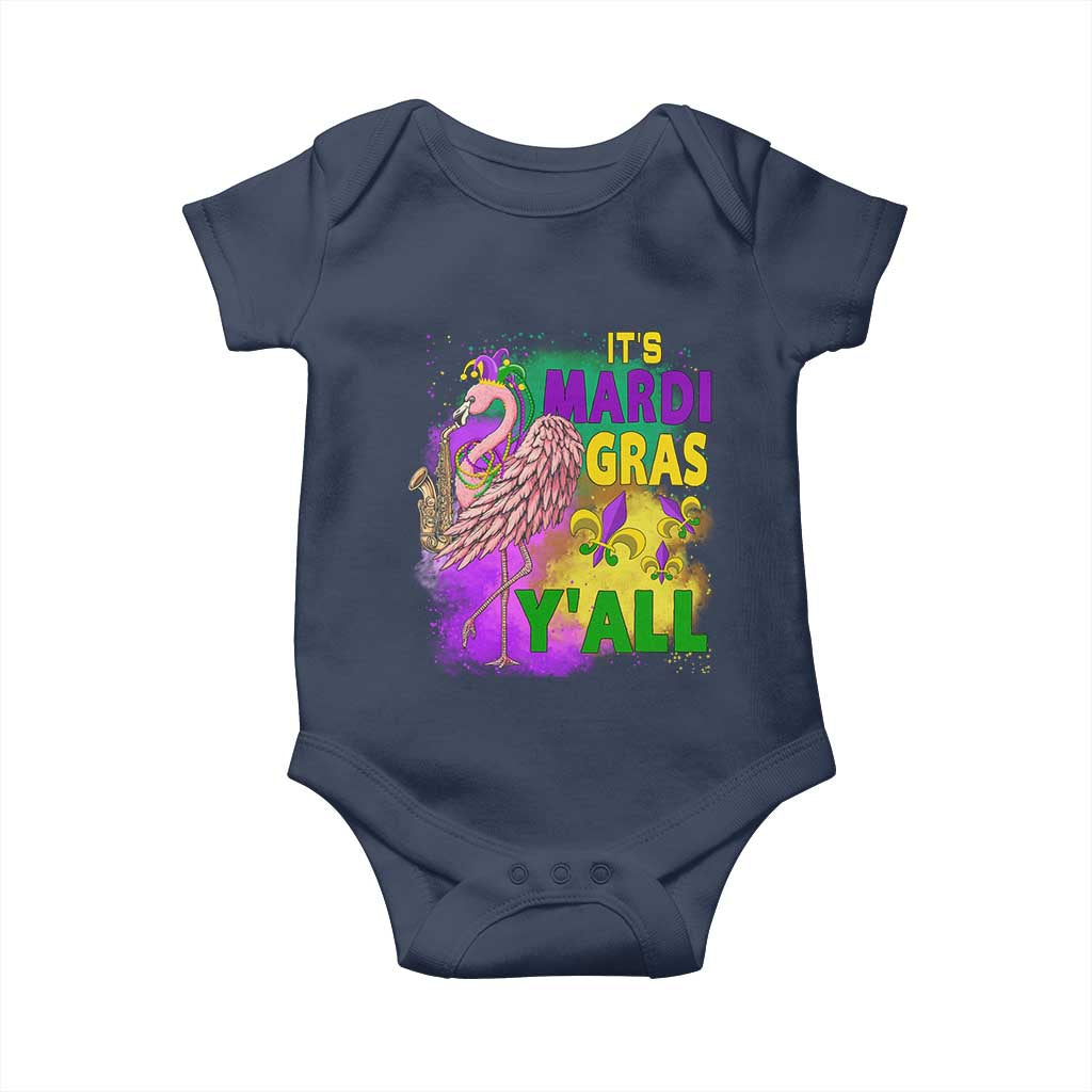 Its Mardi Gras Yall Baby Onesie Funny Carnival Flamingo TS10 Navy Print Your Wear