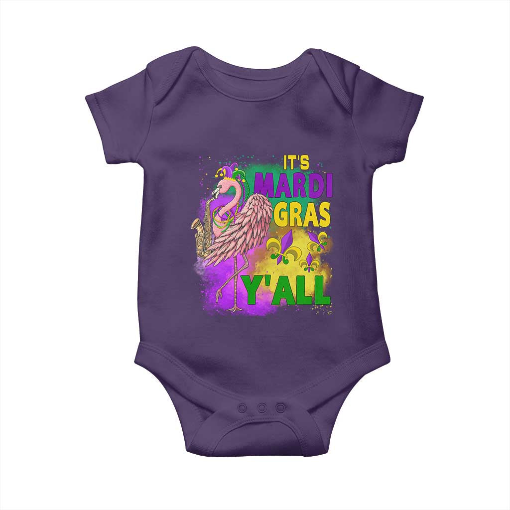 Its Mardi Gras Yall Baby Onesie Funny Carnival Flamingo TS10 Purple Print Your Wear