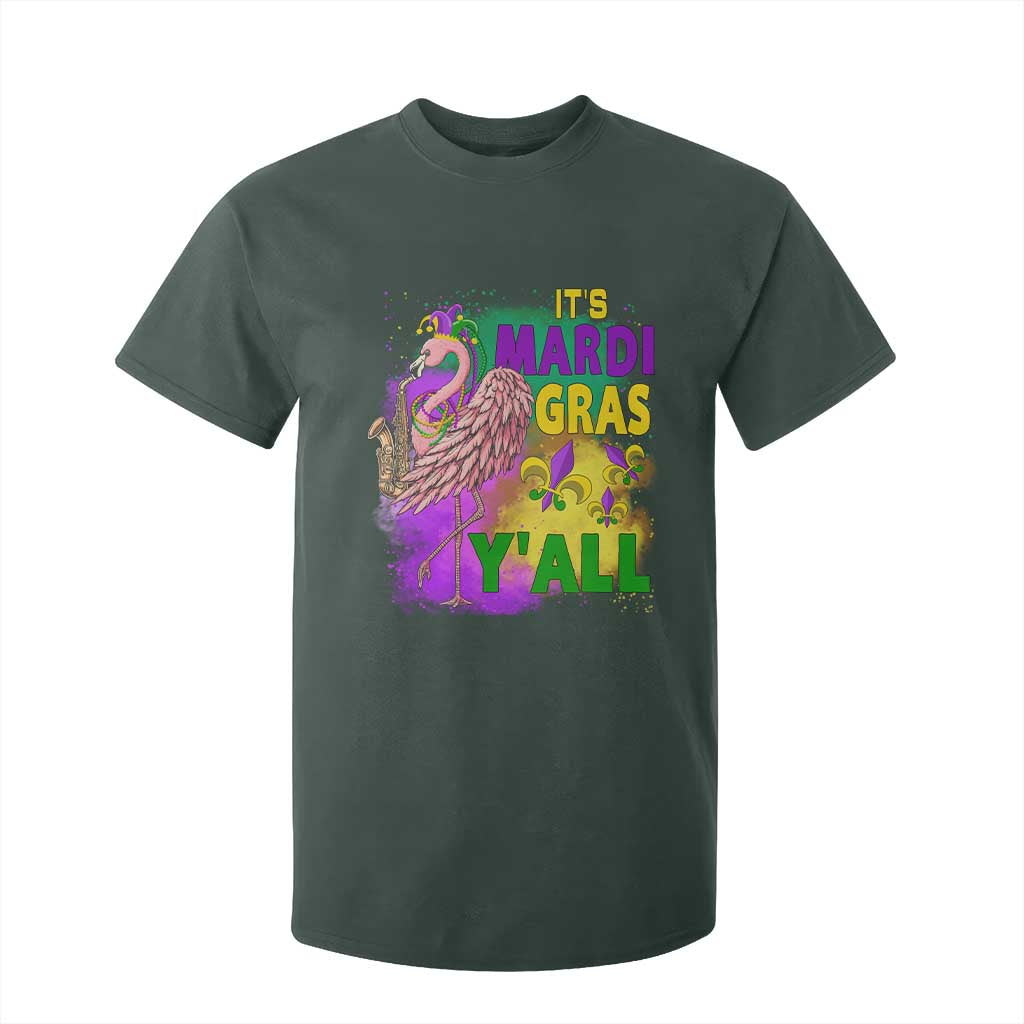 Its Mardi Gras Yall T Shirt For Kid Funny Carnival Flamingo TS10 Dark Forest Green Print Your Wear
