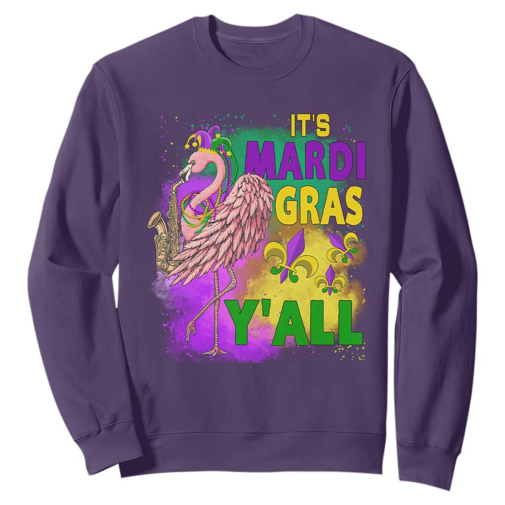 Its Mardi Gras Yall Sweatshirt Funny Carnival Flamingo TS10 Purple Print Your Wear