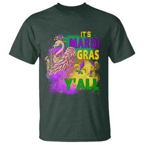 Its Mardi Gras Yall T Shirt Funny Carnival Flamingo TS10 Dark Forest Green Print Your Wear