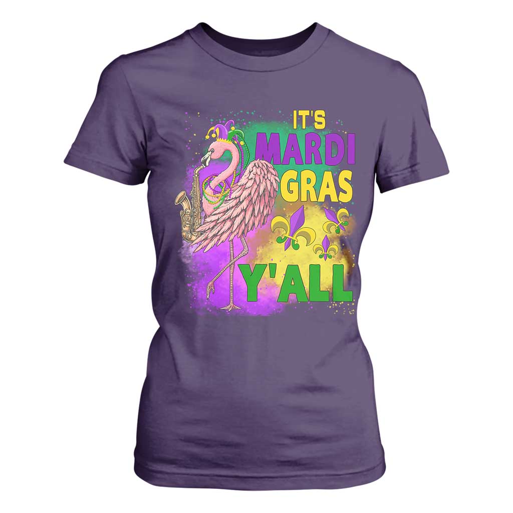 Its Mardi Gras Yall T Shirt For Women Funny Carnival Flamingo TS10 Purple Print Your Wear