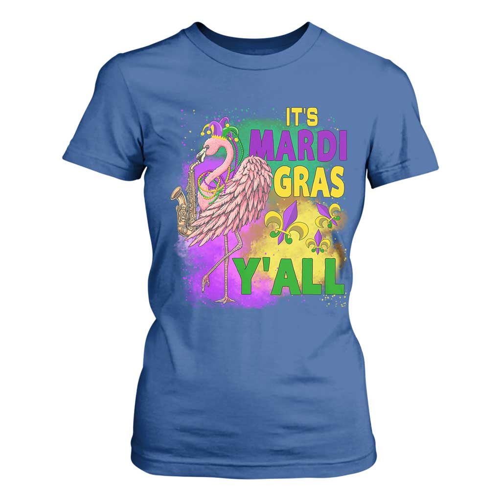 Its Mardi Gras Yall T Shirt For Women Funny Carnival Flamingo TS10 Royal Blue Print Your Wear