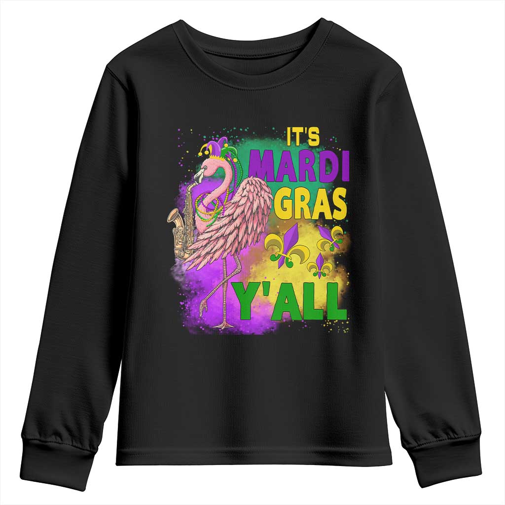 Its Mardi Gras Yall Youth Sweatshirt Funny Carnival Flamingo TS10 Black Print Your Wear