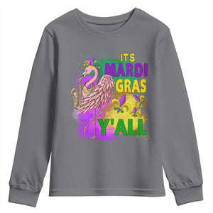 Its Mardi Gras Yall Youth Sweatshirt Funny Carnival Flamingo TS10 Charcoal Print Your Wear