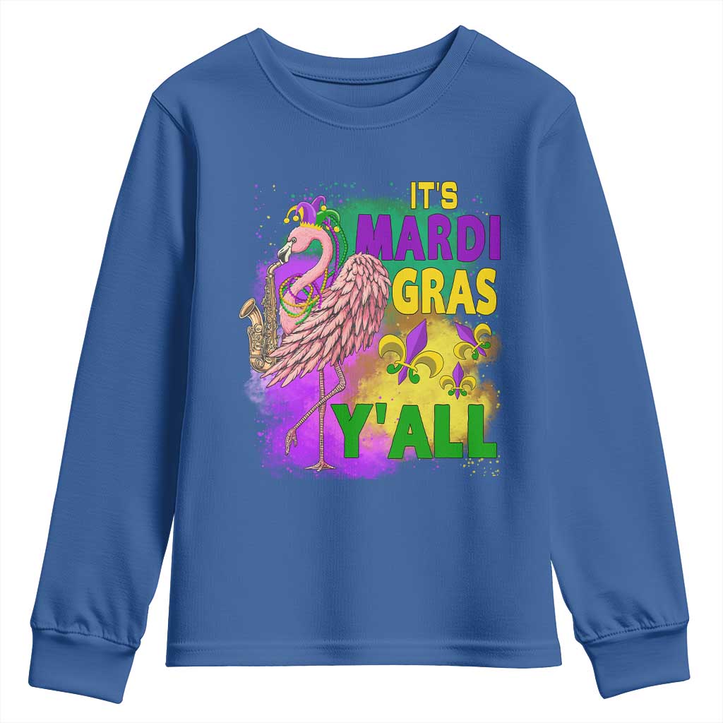Its Mardi Gras Yall Youth Sweatshirt Funny Carnival Flamingo TS10 Royal Blue Print Your Wear