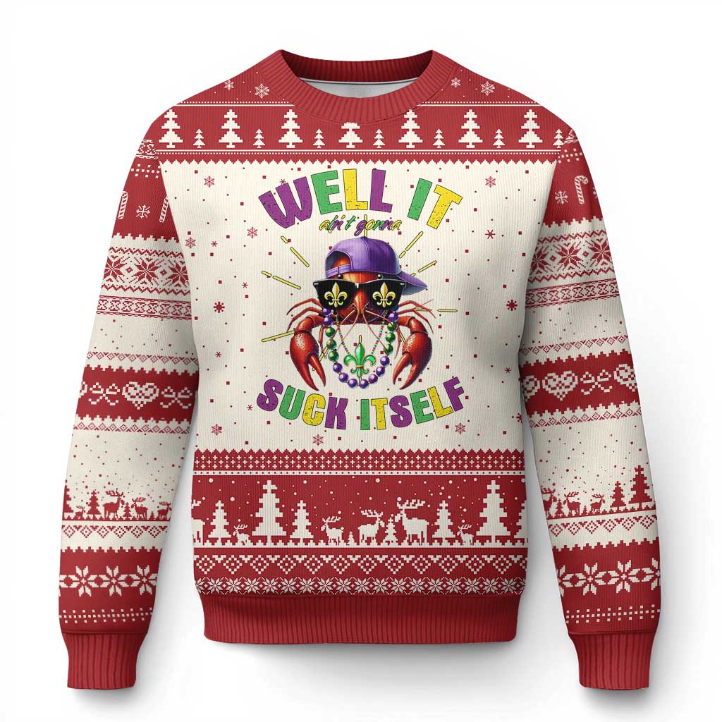 It Aint Gonna Suck Itself Crawfish Funny Mardi Gras Ugly Christmas Sweater TS10 Beige Red Print Your Wear