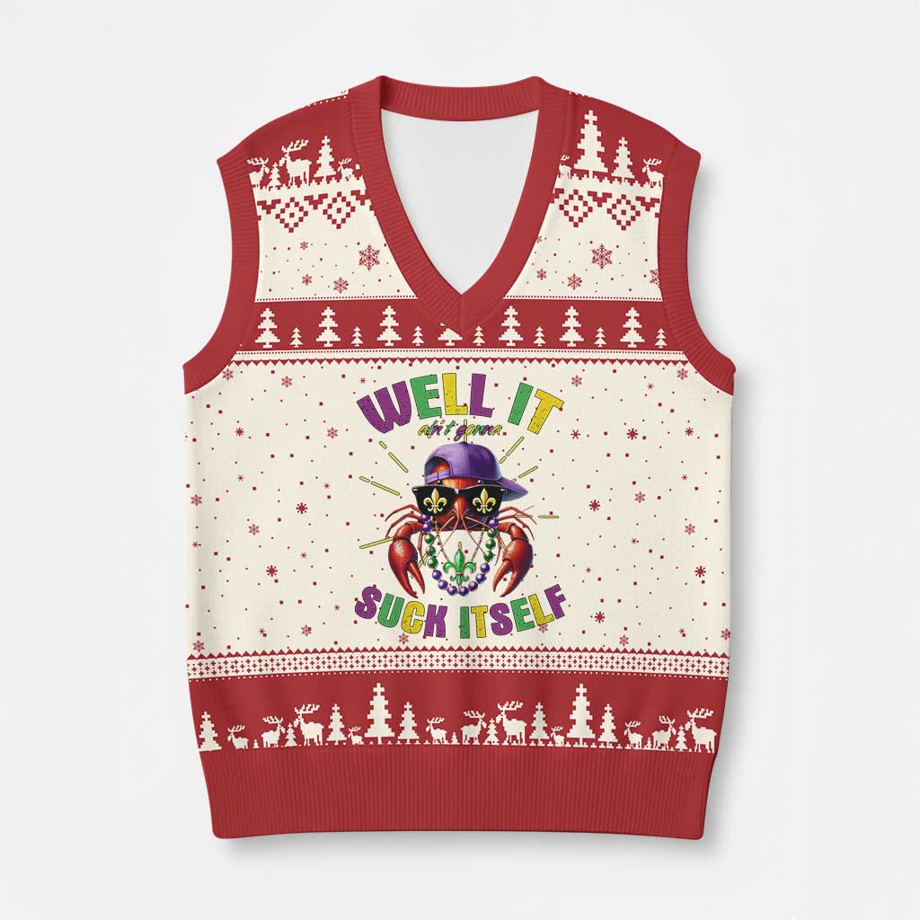 It Aint Gonna Suck Itself Crawfish Funny Mardi Gras V-Neck Knit Sweater Vest TS10 Beige Red Print Your Wear