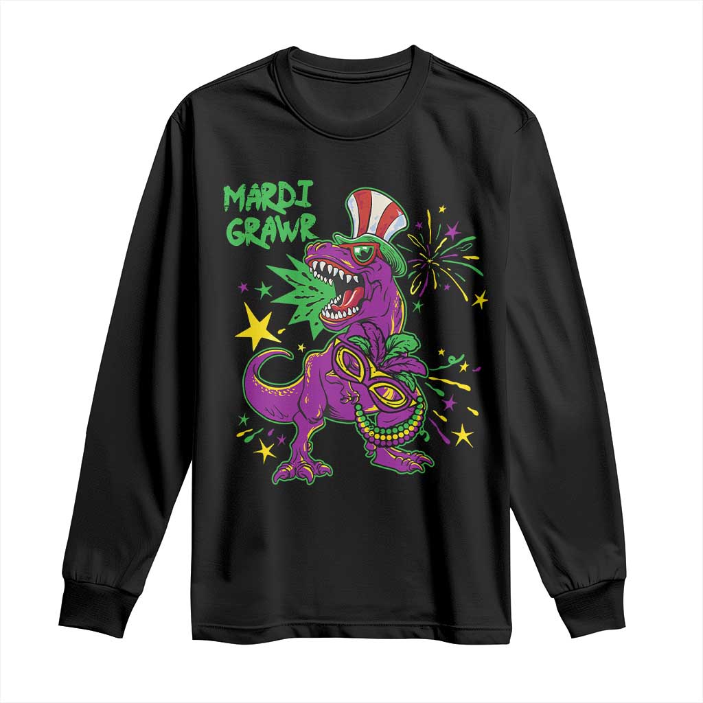 Mardi Gras Dino Long Sleeve Shirt Toddler Kids Boys Gift Mardi Grawr TS10 Black Print Your Wear