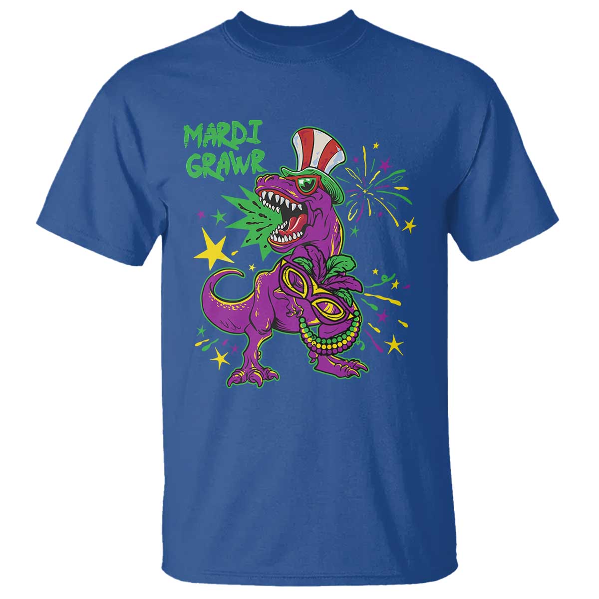 Mardi Gras Dino T Shirt Toddler Kids Boys Gift Mardi Grawr TS10 Royal Blue Print Your Wear
