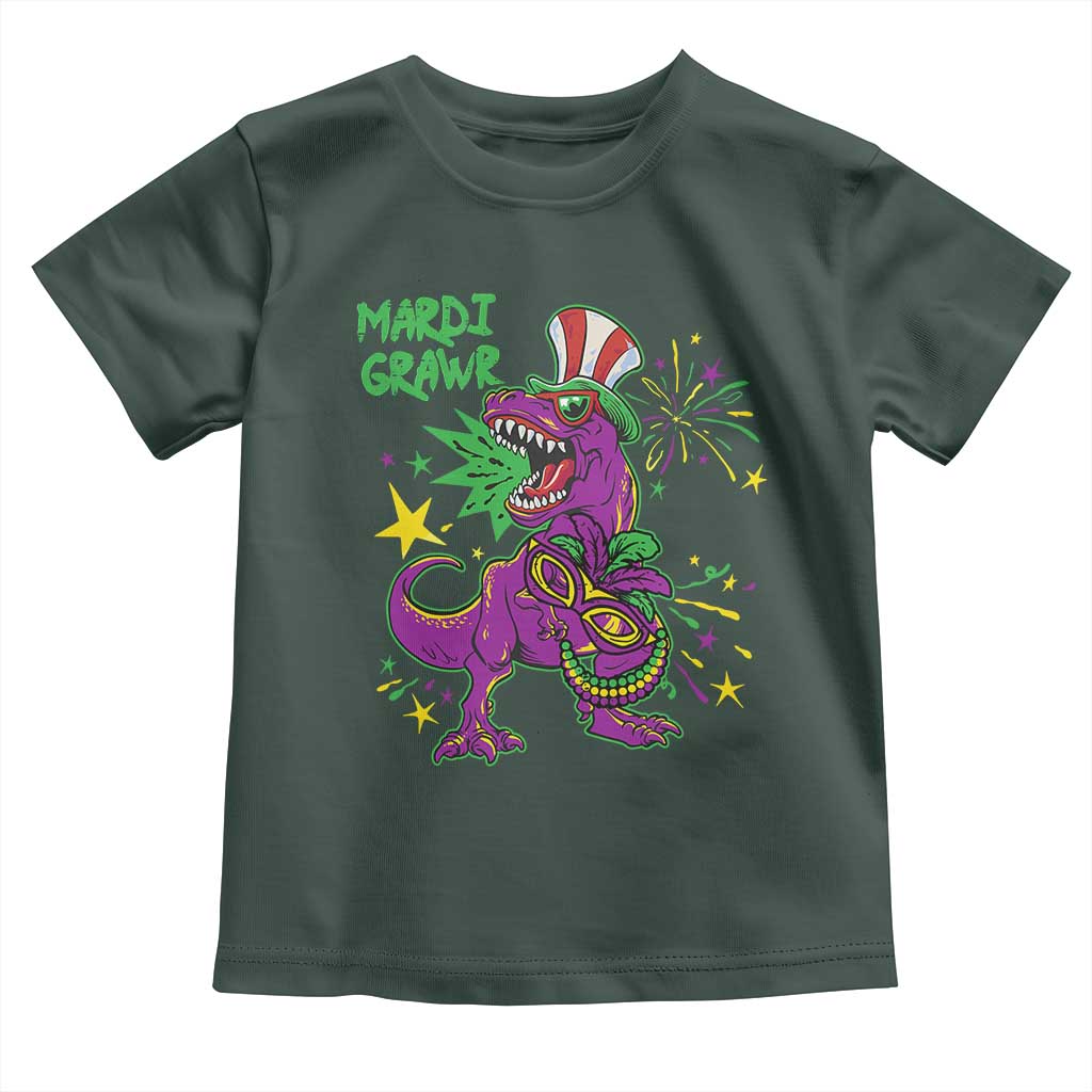Mardi Gras Dino Toddler T Shirt Toddler Kids Boys Gift Mardi Grawr TS10 Dark Forest Green Print Your Wear